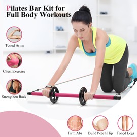 Ligebul Pilates Bar Kit with Resistance Bands,Pilates Kit with Ab Roller Multifunctional Pilates Bar Pilates Stretch Fusion Bar Pilates Equipment for Home Workouts Women and Men