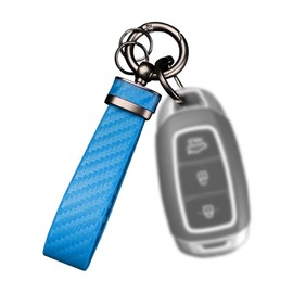 Carbon Fiber Car Keychain with Key Ring & Anti-Lost D-Ring,Stylish Car Accessories Leather Key Chains for Car Keys (Blue)