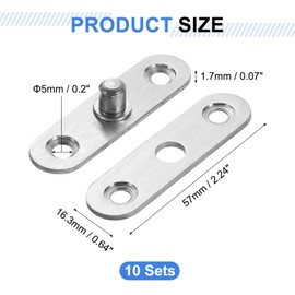 sourcing map 10Pcs 360 Degree Rotating Pivot Hinges, 57 x 16.3mm Stainless Steel Centre Shaft Concealed Hidden Hinge for Home Kitchen Swinging Cabinet Doors, Silver