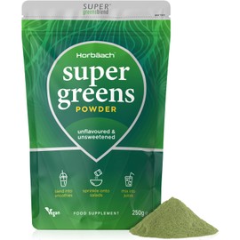 Super Greens Powder | 250g | 50 Servings | Superfood Supplement Blend with Broccoli, Spinach, Spirulina, Barley Grass, Wheatgrass, and Kale | Vegan and Unflavoured | by Horbaach