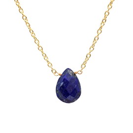Gempires Lapis Lazuli Faceted Pear Pendant Necklace, 9 x 13 mm Pear Crystal, September Birthstone, 14k Gold Plated 18 inch Adjustable Chain (lapis-lazuli)