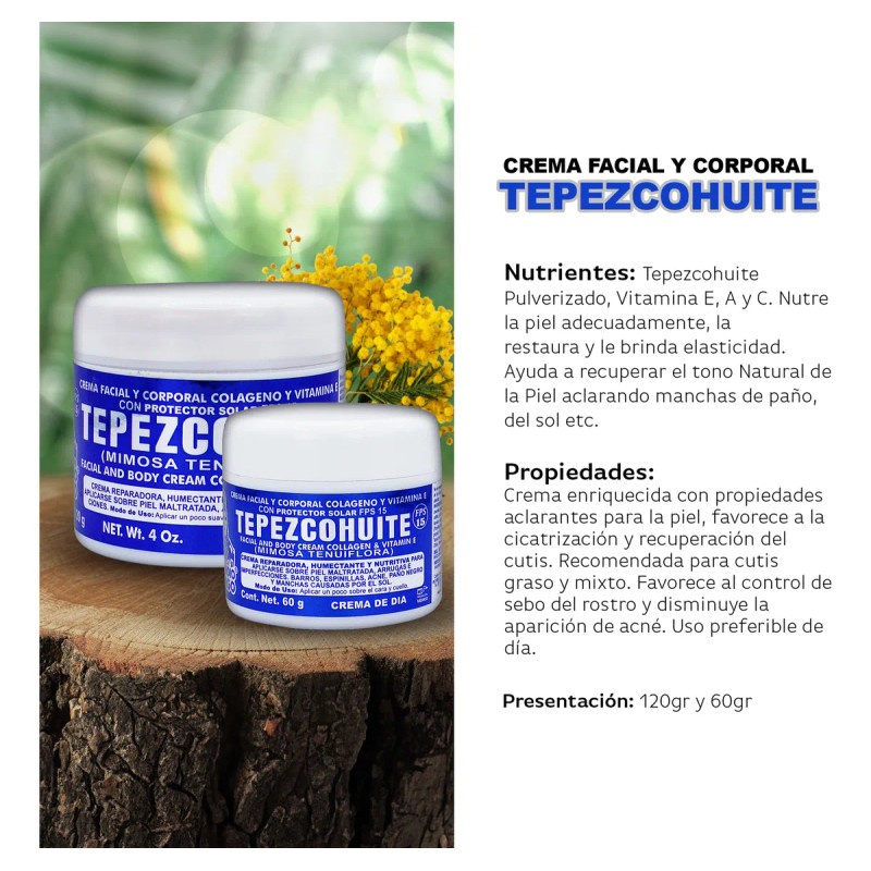 Crema Tepezcohuite Uso De Día 120 G Del Indio Papago