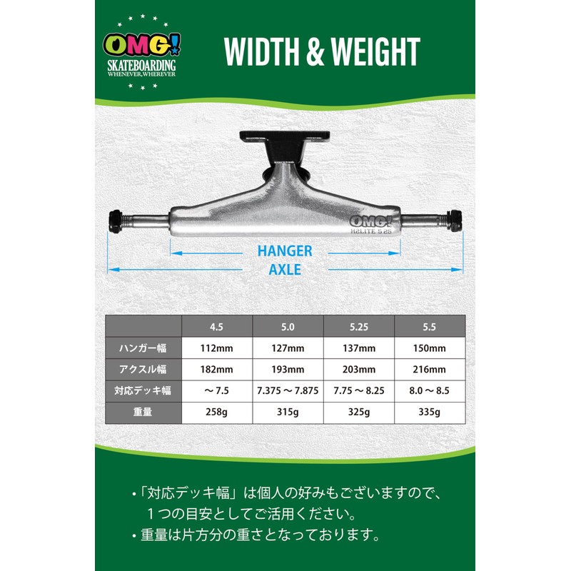 OMG! Skateboard Skateboard Truck for Kids 4.5 Green Hollow Axle