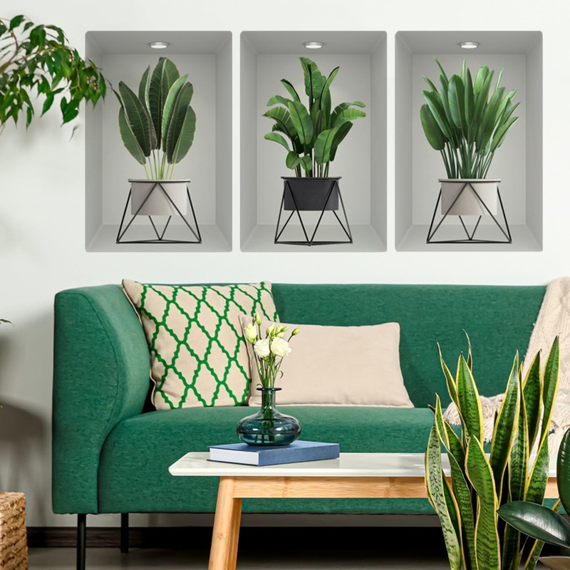 SMAOSTORE Wall Sticker, House Plants, Potted Plants, Green Plants, Stylish,