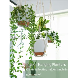 Bouqlife Hanging Planters with Macrame Plant Hangers for Indoor Outdoor Plants 3 Set Self Watering Pots Hanging Baskets Flower Pot Holders 3 Different Size