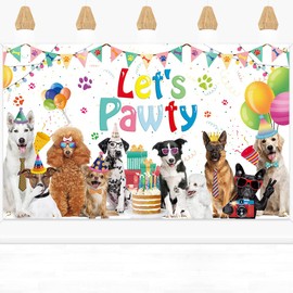 Let's Pawty Backdrop Banner 71x43 Inch for Dogs Puppy, Happy Birthday Doggy Pet Girl Boy Cartoon Dog Theme Photography Background for Dog Owner Birthday Party Pet Party Decorations Supplies