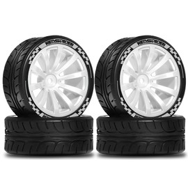 STMU 2.56" RC On-Road Tires & Wheel Set Rubber Tires with Plastic Rims 12mm Hex Compatible with 1/10 Scale Touring Cars HSP Tamiya Kyosho Traxxas Sakura WLtoys (Wite)