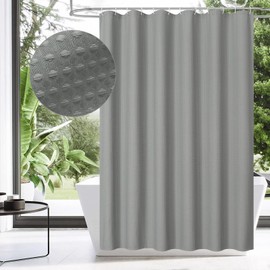 MitoVilla Extra Long Waffle Shower Curtain 72 x 84, Grey Farmhouse Fabric 84 inch Shower Curtain, XL Shower Curtains for Bathroom Decor, Luxury Weighted Shower Curtain 84 inch