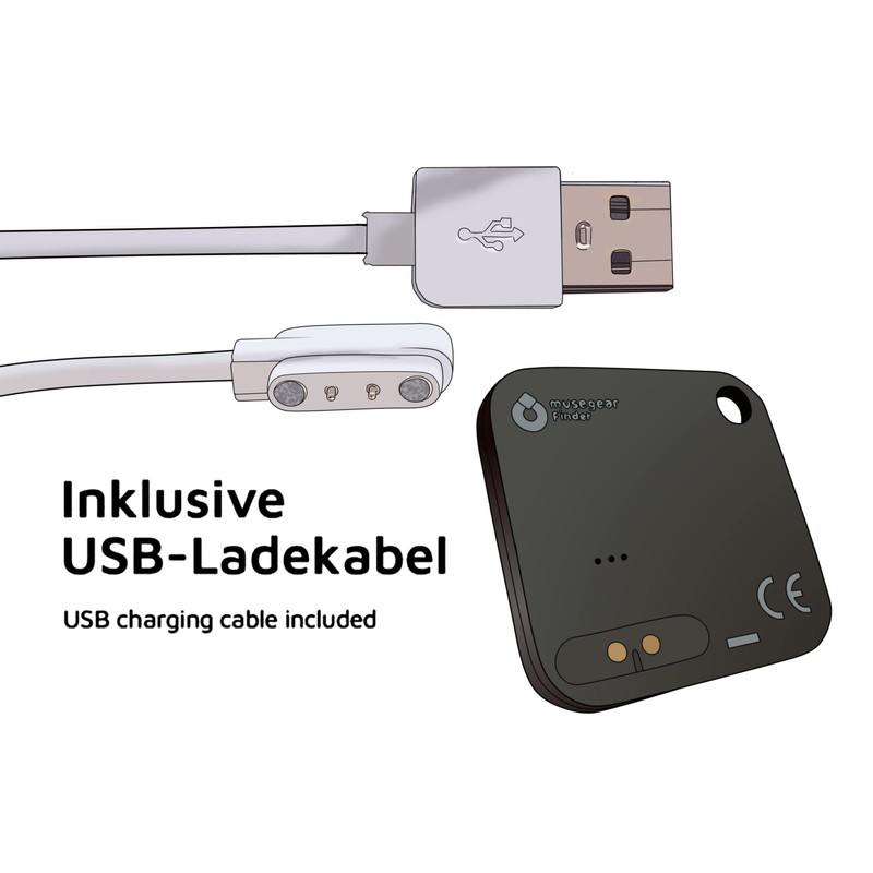 musegear Schlüsselfinder Recharge - schwarz I aufladbar I mit Bluetooth