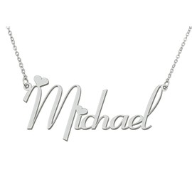 Stainless Steel Silver Michael Name Necklace Love Heart Charm Necklace Best Friends Mother Day Jewelry