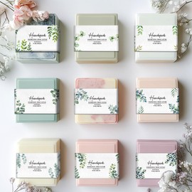 PH PandaHall 90pcs Watercolor Leaves Soap Wrappers, 9 Styles Plant Branch Soap Labels Soap Packaging Paper Crafts Wrapper Soap Sleeves for Homemade Soap Lotion Bars Bath Gift Wrapping, 8.3x1.97inch