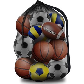 BROTOU Extra Large Sports Ball Bag Mesh, Basketball Bags Team Balls, Adjustable Shoulder Strap, Team Work Ball Bags for Holding Soccer, Football, Volleyball, Swimming Gear (30” x 40”) (1PCS)