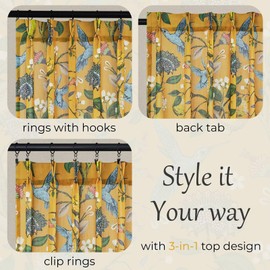 Drapenova Linen Pinch Pleated Sheer Curtains Mustard Yellow Vintage Floral Curtains 90 Inches Long for Living Room Luxury Whimsical Lemon Hummingbird Patterned Waverly Mid Century Drapes 2 Panels