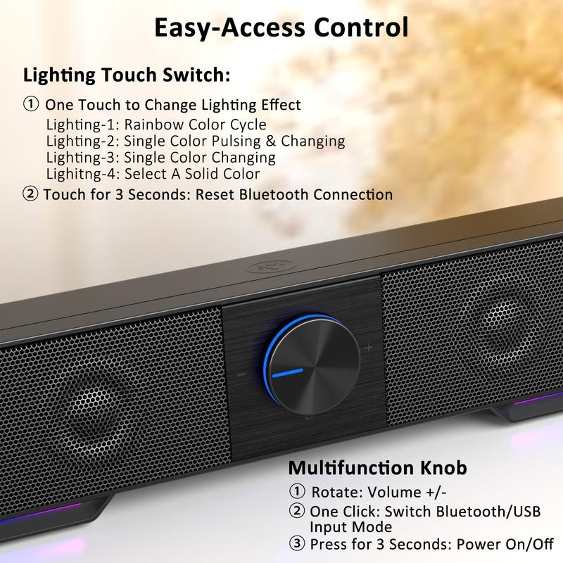Jeecoo A40 PC Speakers Computer Sound Bar for Desktop Monitor