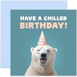 Old English Co. Funny Polar Bear Birthday Card for Him or Her - 'Chilled Birthday' Cute Birthday Card for Men Women - Cool Birthday Card for Brother, Son, Sister | Blank Inside with Envelope