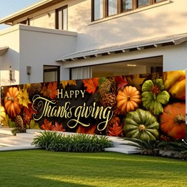 Nuxovilar Thanksgiving Banner with Happy Thanksgiving & Pumpkin Design - Party Decorations for Home, Classroom, Office - Backdrop for Party Supplies 78.7"x17.7"
