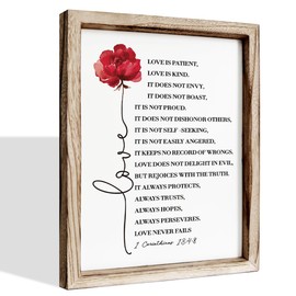 Christian Canvas Wall Art Love is Patient Love is Kind 1 Corinthians 13:4-8, Scripture Decoration, Home Bedroom Wall Decor, Cheer Up Gift, Framed MDF Hanging Signs