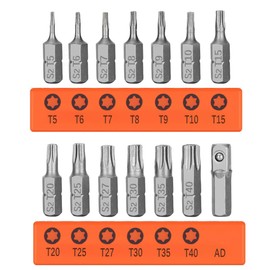 Saipor 14-Piece T5-T40 Torx Screwdriver Bit Set with Hole, 1/4 Inch Hex Shank Screwdriver Bit S2 Steel Magnetic Torx Bit Assortment Torx Tamper Proof Security Bits with Slot (25 mm Length)