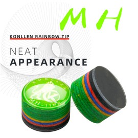 KONLLEN Rainbow Billiard Tip with Clear SX/SS/S/M/MH/H 11 mm/14 mm Pool Cue Tip 9 Layers Cue Head Accessories 1 Piece (11 mm-MH Green)