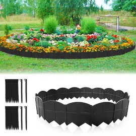 Vashly 20Ft Garden Edging 5.9 in Tall Landscape Edging 20 Pcs Garden Border Edging Plastic Flower Bed Edging Borders Lawn Edging with 20 Pcs Garden Stakes, Black