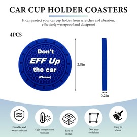 JUSTTOP 4 PCS Car Cup Holder Coasters, 2.75 Inch Non-Slip PVC Cup Holder Insert Coaster, Anti-Scratch Insulation Embedded in Ornaments Coaster Cup Mat Decor for Car SUV Truck (Blue)