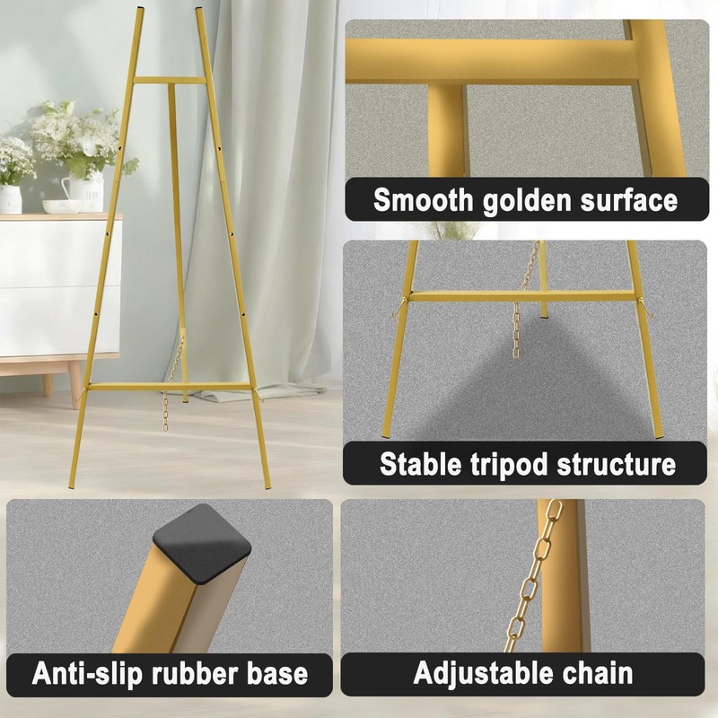 43.5" Gold Easel Stand for Sign,4-Level Height Display Easel with