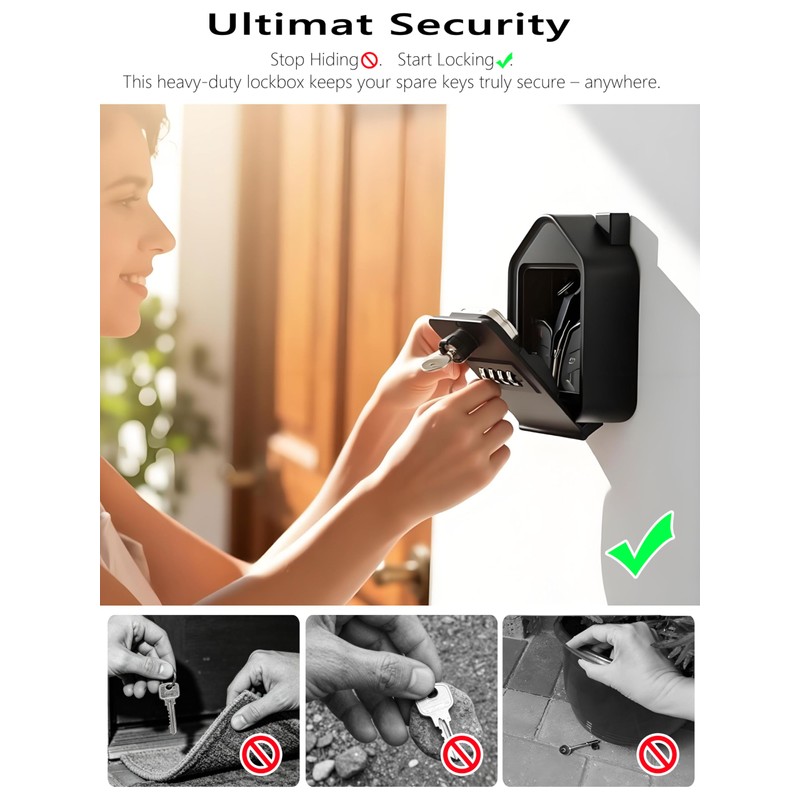 Key Security Box Wall Mount, 4-Digit Combination Lock Box with