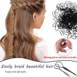 2000 PCS Hair Bands, Elastic Hair Band, Mini Hair Rubbers Ties with 2 PCS Topsy Tail Hair Tools for Girls Ponytail Hair Accessories, Soft Elastic Bands Non-Slip Small Hair Ties Black.