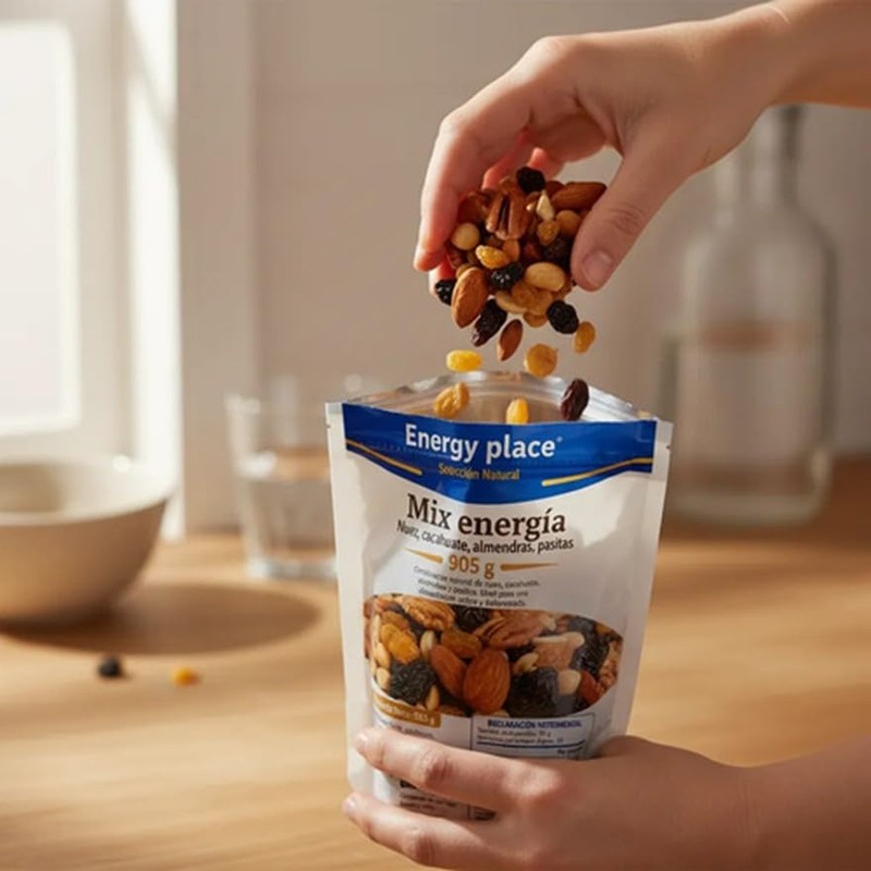 Mix Energía frutos secos: Nueces, Cacahuates, Almendras, Pasitas 905g