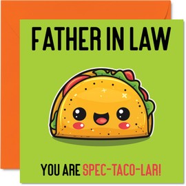 Birthday Cards for Father in Law - Spec-Taco-lar - Funny Happy Birthday Card for Father-in-Law from Son Daughter in Law, Fathers Day Card for Dad in Law, 5.7 x 5.7 Inch Joke Greeting Cards for Men Him