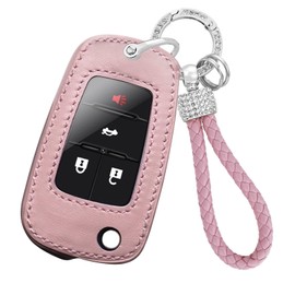 ontto Flip Key Case Fit for Chevy Camaro Cruze Equinox Impala Malibu Sonic Aveo Cavalier Colorado Spark Trax Volt 2010-2019,Car Key Housing with Rhinestone Key Chain,Type-C-Pink