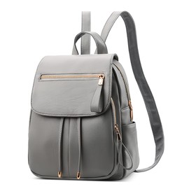 DORRISO Fashion Simple Women Backpack Lightweight PU Leather Small Rucksack Casual Daypacks for Travel School Holiday Business Daily Ladies Cute Water-Resistant Knapsack Grey