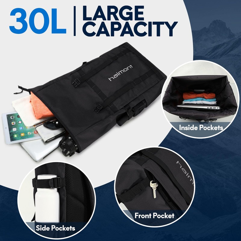 Haimont Rolltop Backpack for Men Women Water-Resistant Carry on Travel