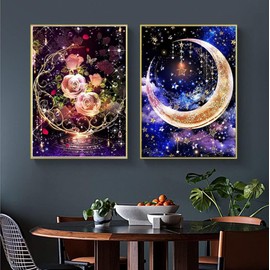 2 Pack Diamond Painting Kits for Adults, BetterJonny Moon and Flower Diamond Painting by Number Kits DIY 5D Full Drill Crystal Rhinestone Arts and Crafts Perfect for Home Wall Decor(30 * 40cm)