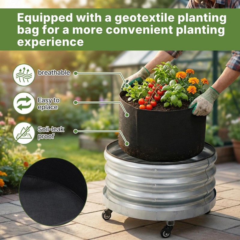 Large Rolling Garden Planter Box with Geotextile Grow Bag &
