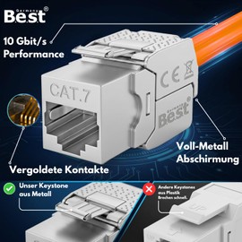 12x CAT 7 Keystone Network Module RJ45 - High Speed Keystone Female Tool-Free Assembly, 10Gbps, STP Shielded, Gold Plated Contacts, Compatible with AWG 22-26 & Patch Panel/Network Sockets