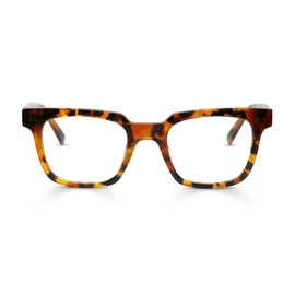 eyebobs In Cahoots Premium Reading Glasses for Women and Men | Square Average-Size Reading Glasses | Caramel Tortoise Front and Temples | 1.25