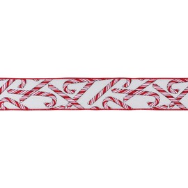 Candy Cane Christmas Wired Craft Ribbon - 2.5" x 20 Yards - White and Red