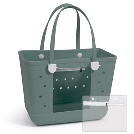 Juyeesm Rubber Beach Bags with Visual Window, Extra Large Waterproof Sandproof Rubber Tote Bag for Pool,Boat & Travel Essentials