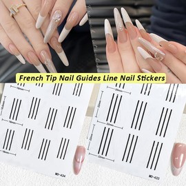 WEILUSI 4PCS French Tip Nail Guides Line Nail Stickers, 4 Center Line Designs Self-Adhesive French Smile Manicure Strip Stickers for Edge Auxiliary Black DIY Decoration Stencil Tools
