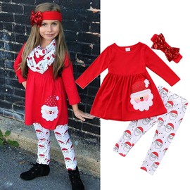 Xumplo Toddler Baby Girl Christmas Clothes Infant Girl Santa Elk Xmas Outfis Long Sleeve Winter Cotton Romper for Girl 3-4 Years Red