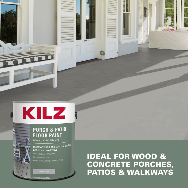 KILZ Low-Lustre Enamel Porch & Patio Latex Floor Paint, Interior/Exterior,
