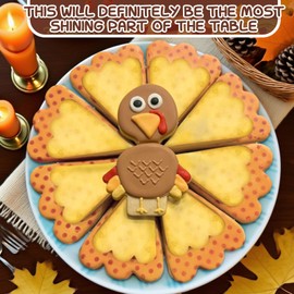 Teenyyou 4 Pcs Fall Thanksgiving Platter Cookie Cutters Stainless Steel Thanksgiving Centerpiece Wedge and Feather Plaque Biscuit Cutters