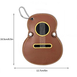 Leather Guitar Shaped Pick Holder, Portable Guitar Plectrums Case with 17 Slots Guitar Pics Box Keychain Guitar Accessories Gifts for Men Women Musical Player