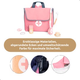 UMU® Doctor's Case, Children's Wooden Play Set with Doctor's Coat, Stethoscope, Dentist Accessories & More, Doctor Case Toy for Role Play, 20 Pieces, Medical Set for Girls from 3, 4, 5 Years