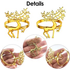 LATERN 12Pcs Christmas Reindeer Napkin Rings, 6CM Gold Elk Napkin Holders Deer Napkin Buckle for Christmas Lunch Thanksgiving Party Holiday Wedding Table Decoration