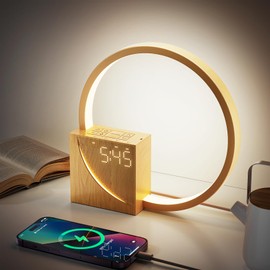 Bedside Table Lamp with USB Port, INSSISAIN Alarm Clock with 10 Natural Sounds, 3 Way Dimmable Touch Control, Snooze Clock for Living Room, Dorm, Bedroom, Nightstand, Gift for Women Men
