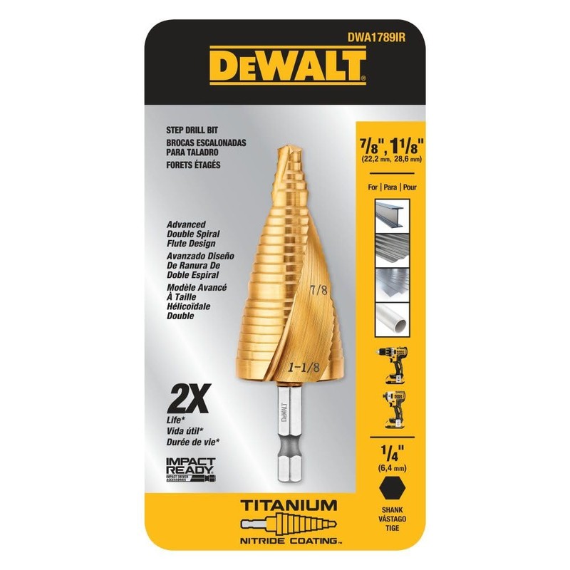 DEWALT Step Drill Bit Set, 7/8-Inch to 1-1/8-Inch (DWA1789IR)