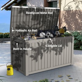 Mars Villa 180 Gallon Outdoor Storage Box, Large Waterproof Resin Deck Box for Patio Cushions, Pool Supplies, Gardening Tools, Lockable Storage Container, Weatherproof and UV Resistant, Grey