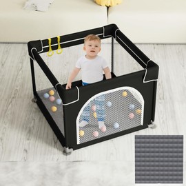 Grobeybees Baby Playpen with Mat, Playpen for Babies and Toddlers, Large Baby Playpen with Pad, Baby Playard, Indoor & Outdoor Play Pen, Sturdy Safety Baby Play Yard(Black, 36x36 inches)
